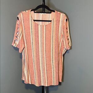 Striped Women's Blouse in Red and Cream